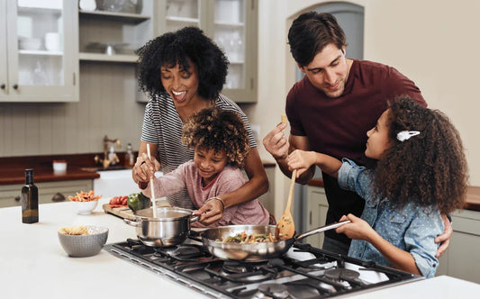 family cooking in non toxic kitchen