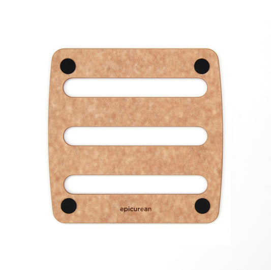Brown trivet with vented design and non-slip grips