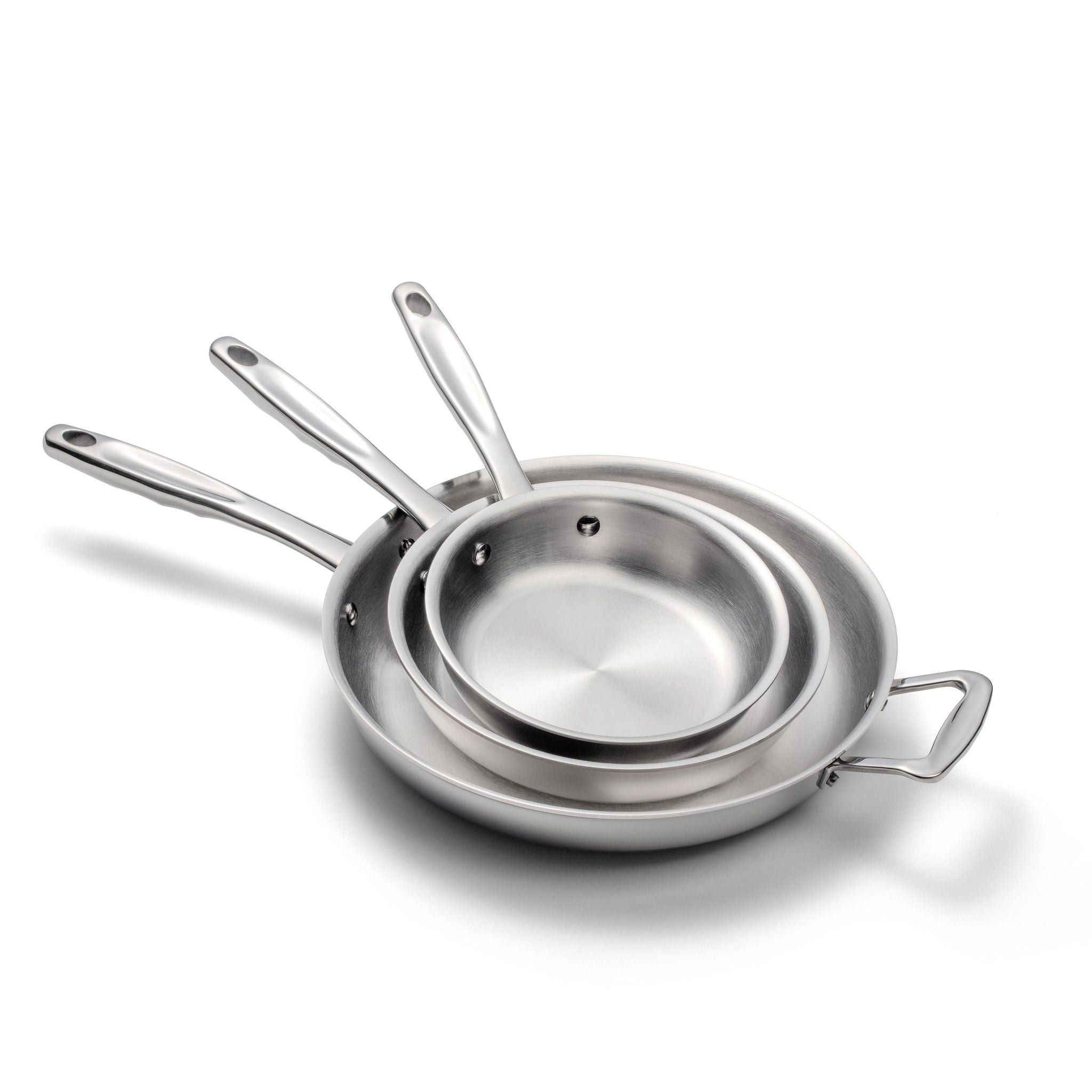 360 Cookware 3- Piece Fry Pan Set, Stainless Steel, Oven Safe, Ergonomic Handles