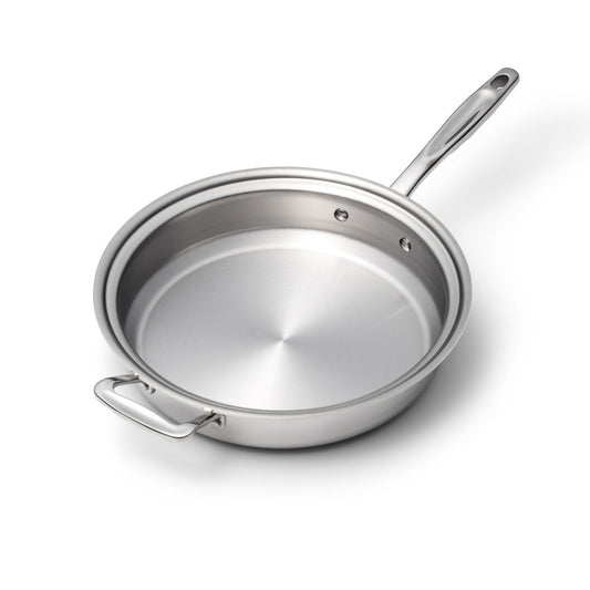 Stainless steel sauté pan with a long handle