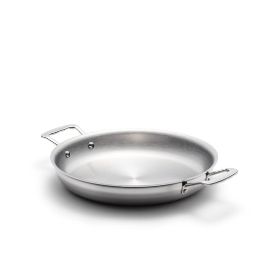 Stainless steel frying pan with two handles