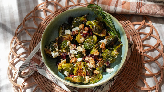 Maple Balsamic Brussels Sprouts with Goat Cheese