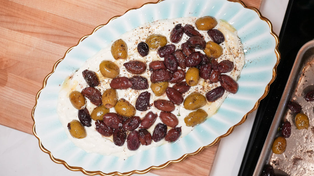 Roasted Olives with Hot Honey Feta