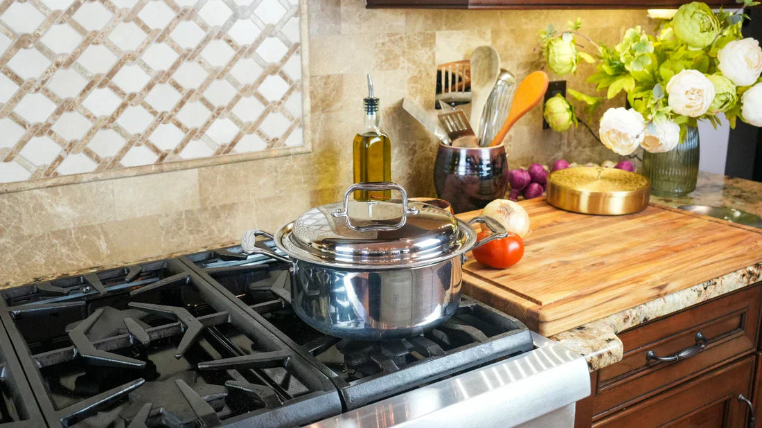 Stainless Steel Stock Pot on gas stove
