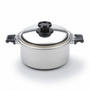 Front view of 8 Quart Stockpot with Cover showcasing a fitted lid and side handles on a white background