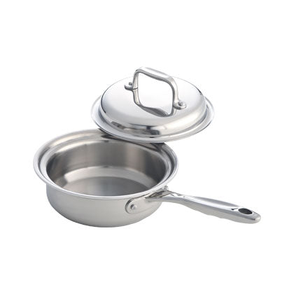 Stainless steel 1-quart saucepan with cover, showcasing 360 Vapor® technology.
