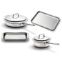 Stainless-steel cookware set: covered sauté pan, covered saucepan, rectangular roasting pan and rimmed baking sheet