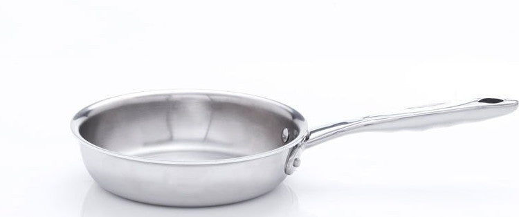 Stainless steel fry pan with a long handle