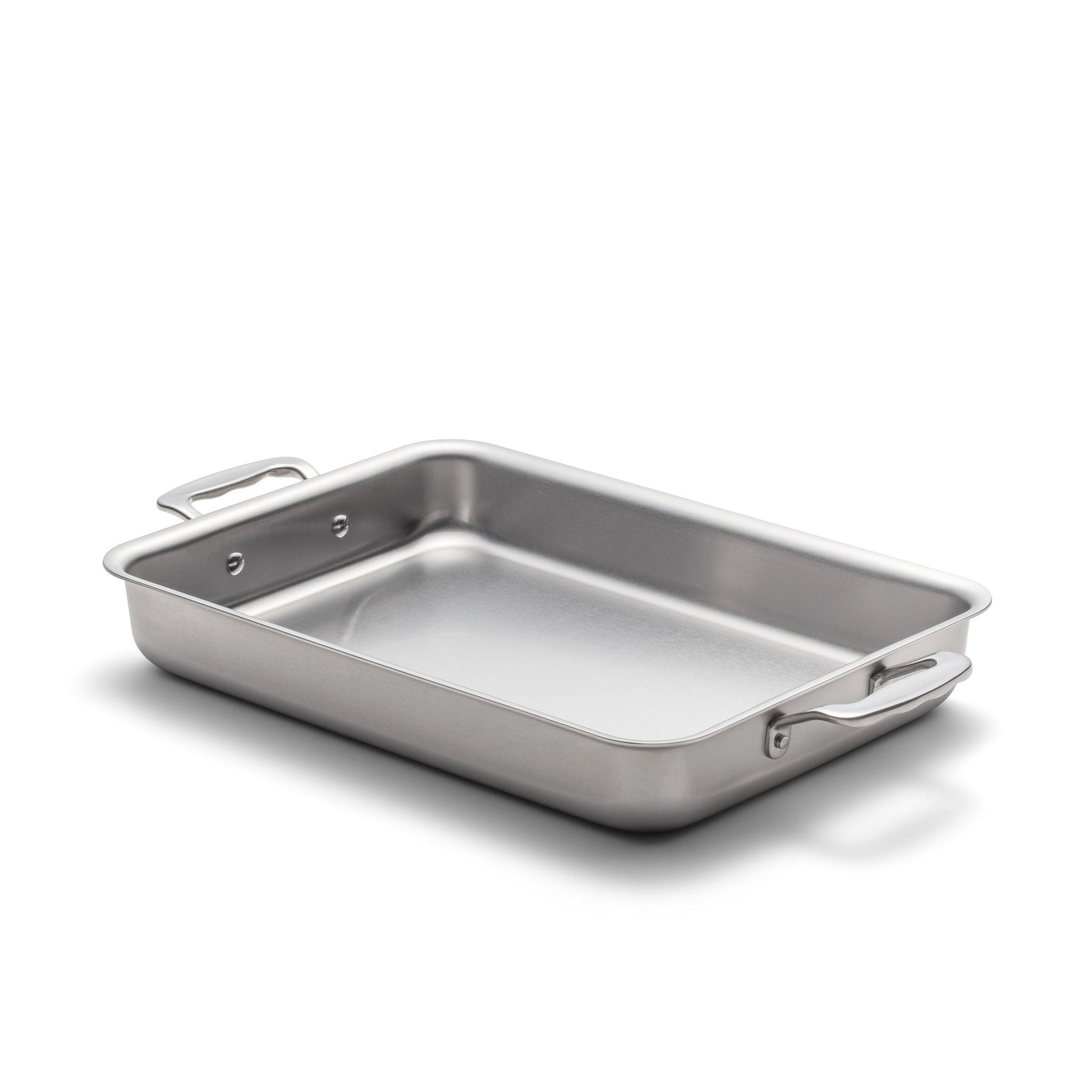 9" x 13" stainless steel Bake & Roast Pan with ergonomic handles for versatile cooking.