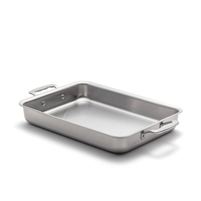 9" x 13" stainless steel Bake & Roast Pan with ergonomic handles for versatile cooking.