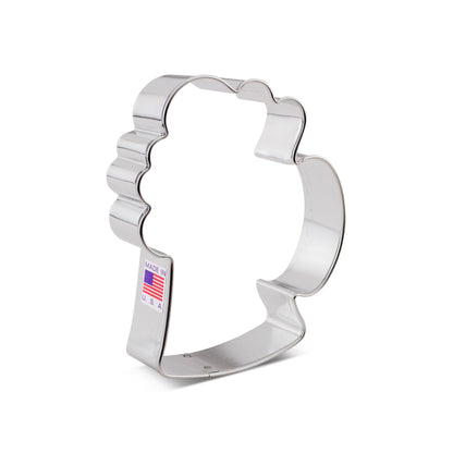 Stainless steel beer mug cookie cutter with American flag label