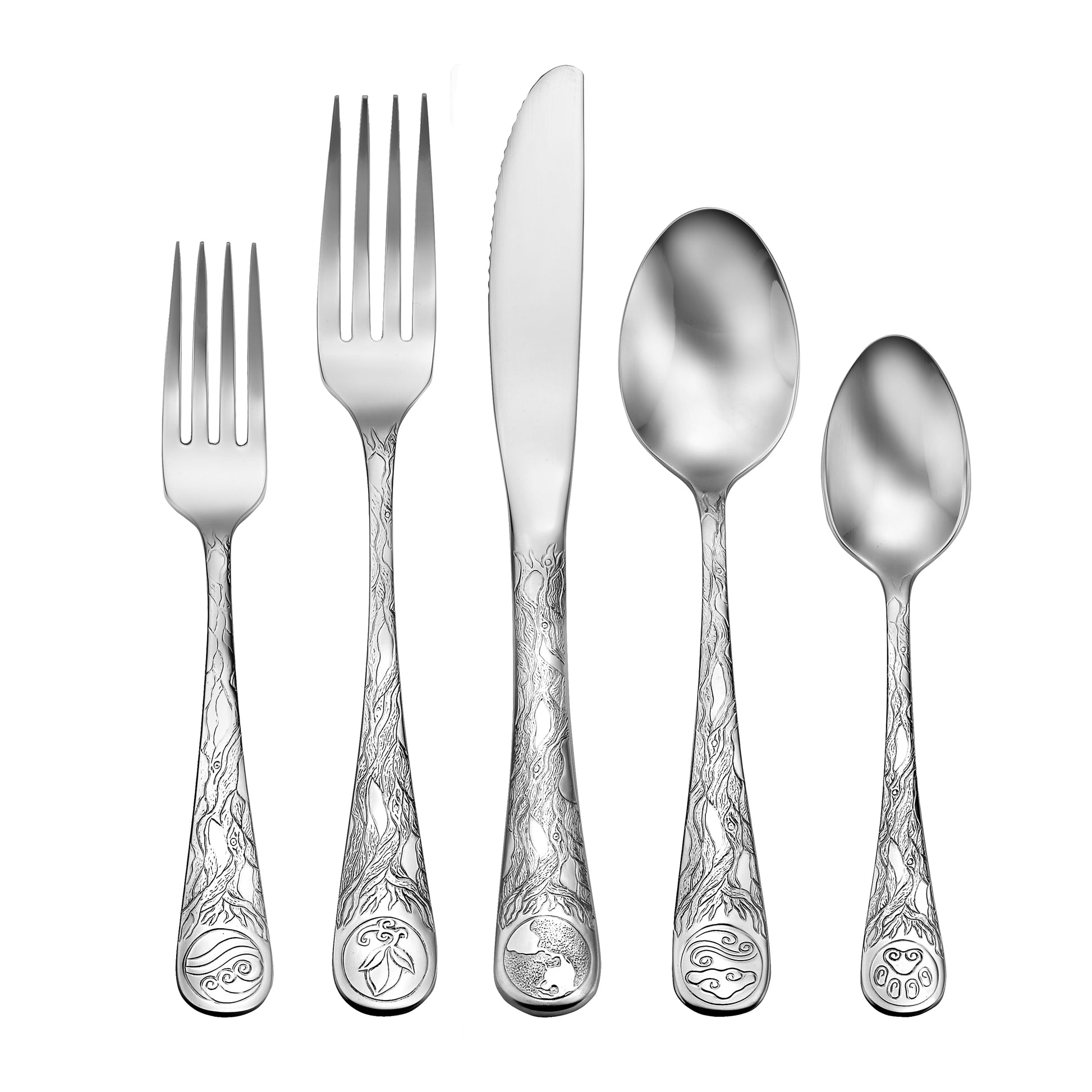 Earth Pattern Flatware Set featuring five pieces with intricate designs on handles