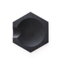 Top view of Hex utensil rest in slate showing hex shape and carved spoon notch on white background
