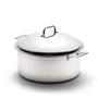 Angled view of 12 Quart Stock Pot with Cover showing stainless steel body, domed lid and side handles on white background