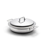 Stainless-steel saute pan with lid and two loop handles, polished finish