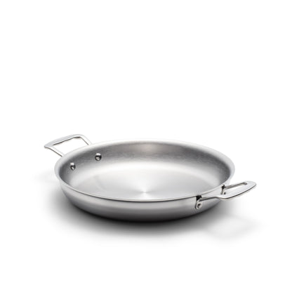 11.5 Inch stainless steel fry pan with short handles, oven safe up to 500°