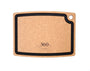 Top view of natural slate cutting board showing black juice groove, corner hanging hole, and 360 Cookware logo on white background