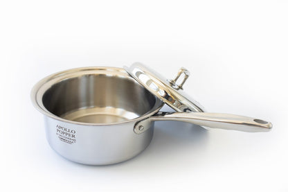 Stainless steel Apollo Popper with lid, designed for popping corn