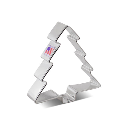 4-inch stainless steel Christmas tree cookie cutter with U.S. flag